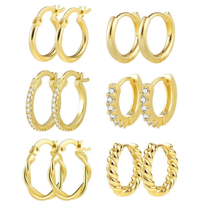 Alexcraft Juego de Aretes Tipo Aro de Oro de 14 Quilates, Hipoalergénicos, 6 Pares